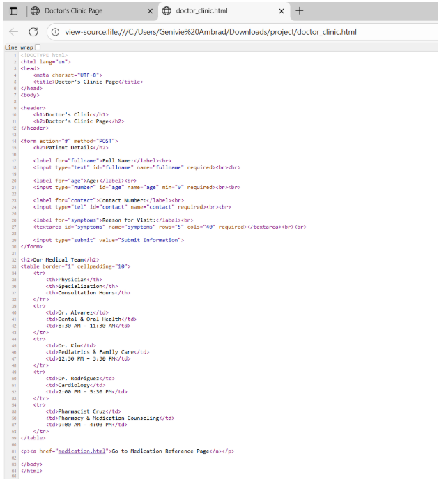 Doctor's Clinic HTML Code